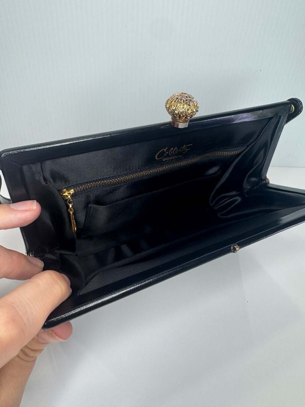 Vintage Coblentz Original Black Leather Designer Handbag with Jeweled Ornate Cla - Picture 7 of 9